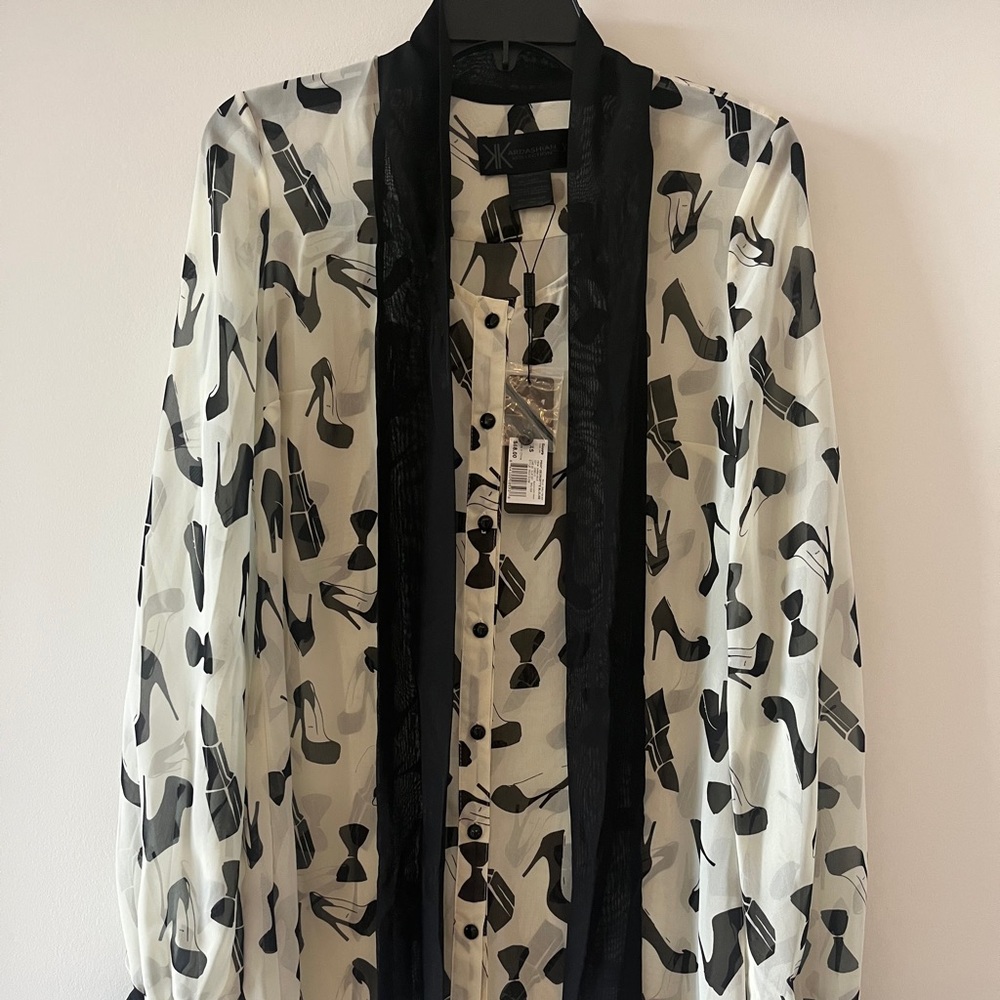 Kardashian Kollection Black and White Patterned Women's Blouse